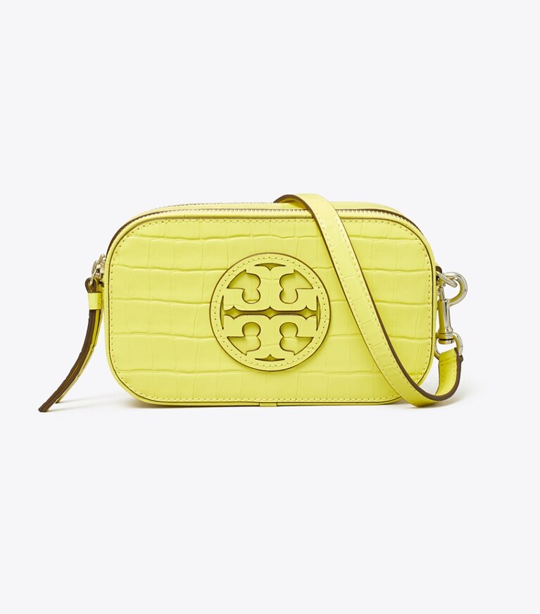 Tory Burch designer sacs à bandoulière Mini sac à bandoulière Miller en cuir embossé effet croco in Lemon Chiffon angle