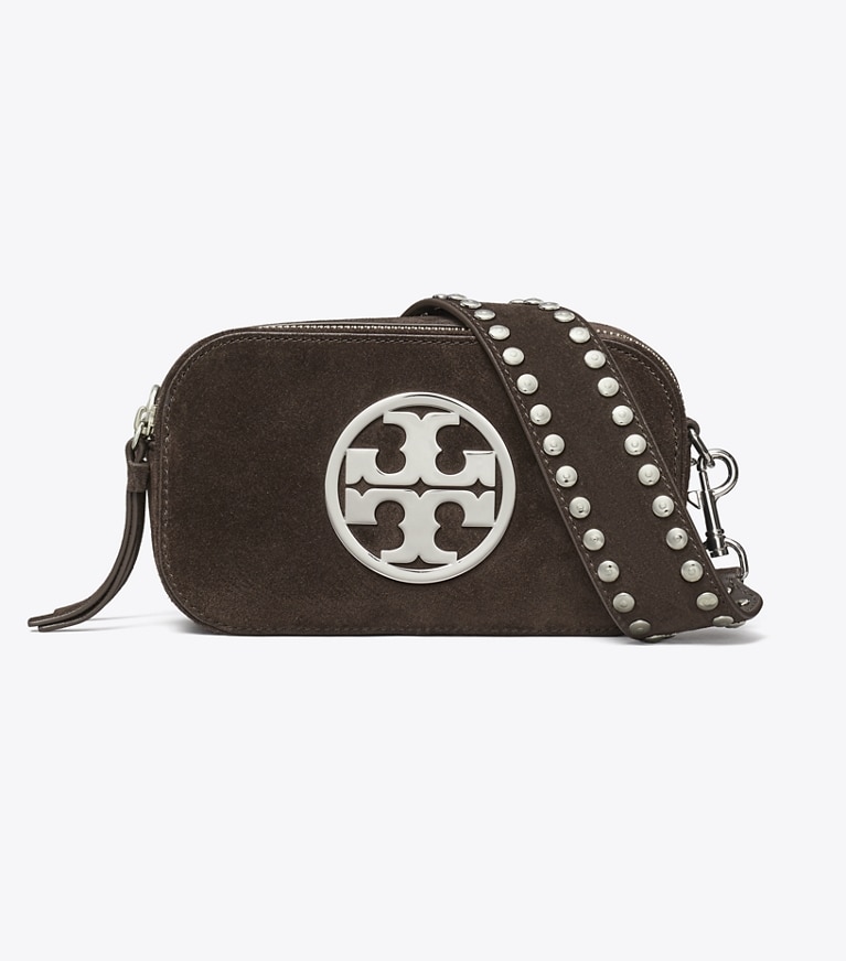 Tory Burch designer sacs à bandoulière Mini sac à bandoulière Miller en daim in Shadow Oak angle