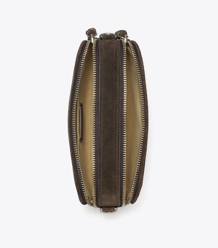 Tory Burch designer sacs à bandoulière Mini sac à bandoulière Miller en daim in Shadow Oak angle