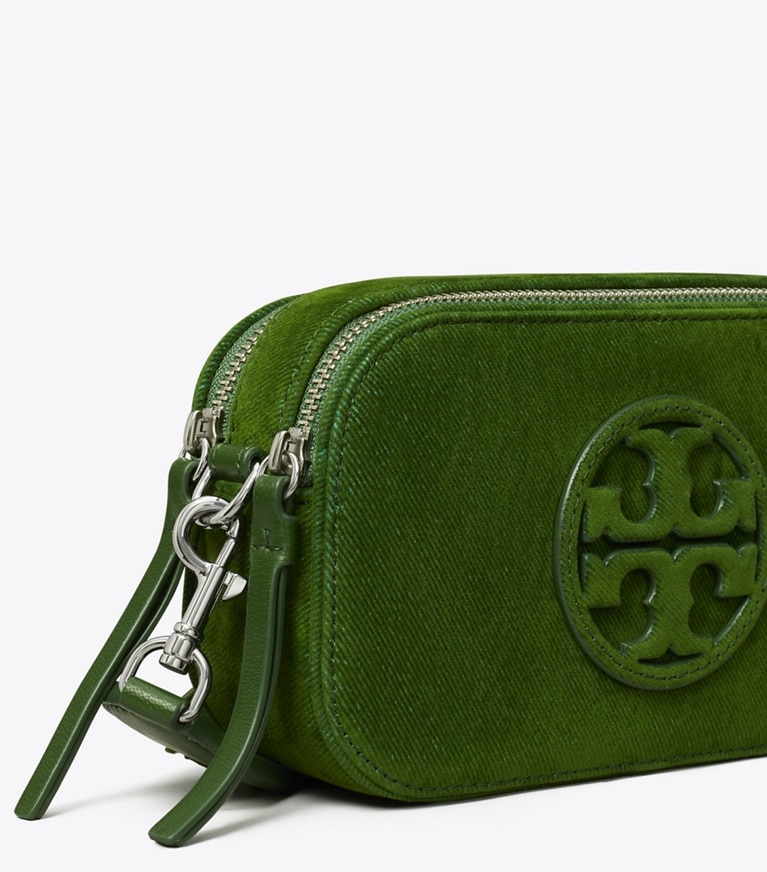 Tory Burch designer sacs à bandoulière Mini sac à bandoulière Miller en denim de coton floqué in Emerald angle