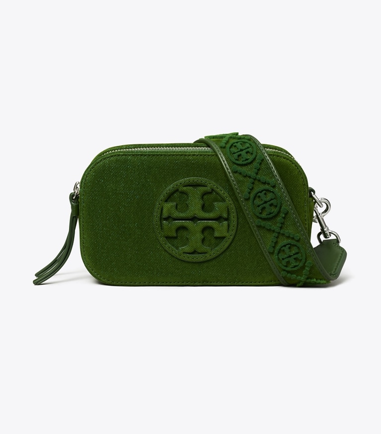 Tory Burch designer sacs à bandoulière Mini sac à bandoulière Miller en denim de coton floqué in Emerald angle