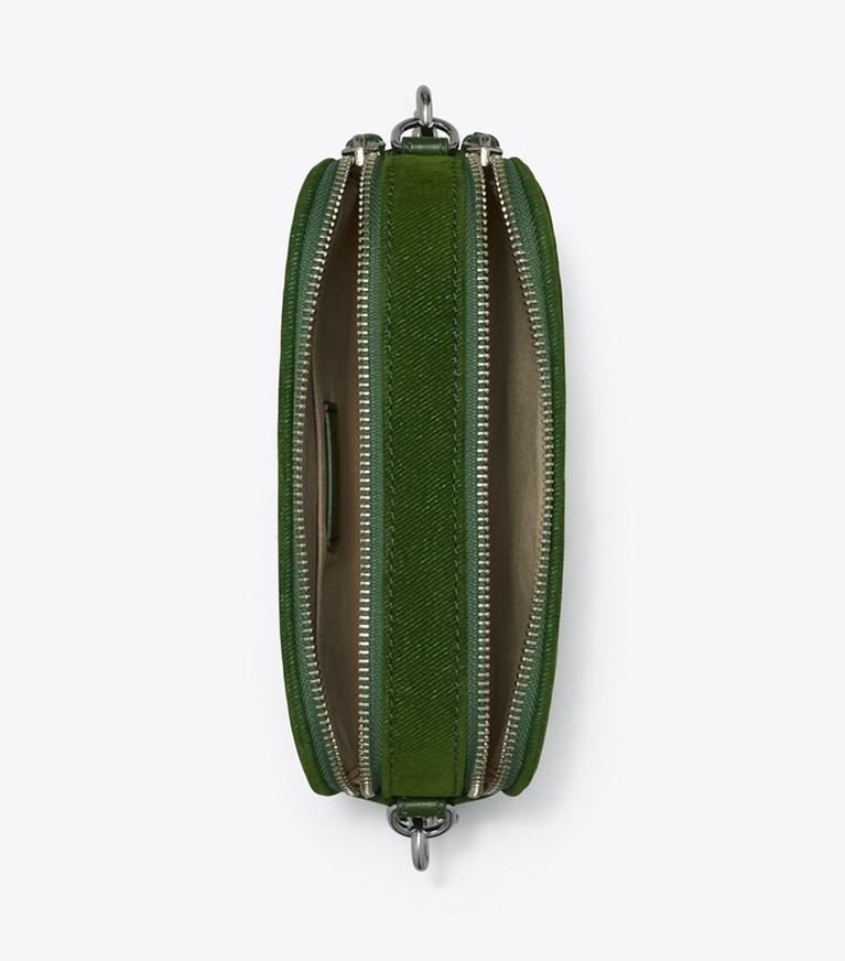 Tory Burch designer sacs à bandoulière Mini sac à bandoulière Miller en denim de coton floqué in Emerald angle