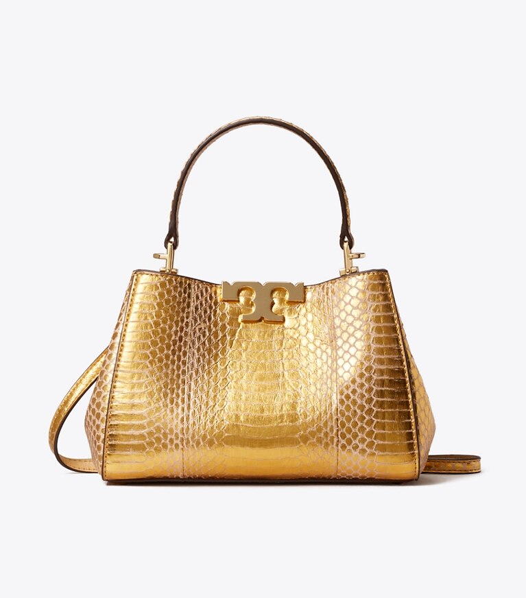 Tory Burch designer sacs à bandoulière Mini sac à main Eleanor en cuir serpent in Gold front