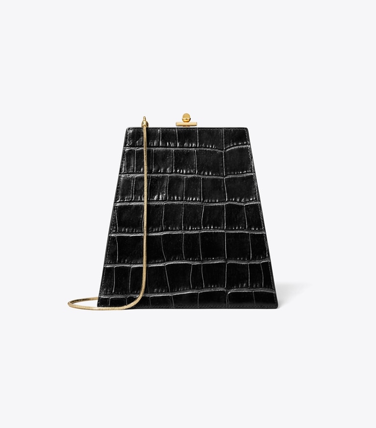 Tory Burch designer sacs à bandoulière Mini sac à main en cuir embossé effet croco in Black angle