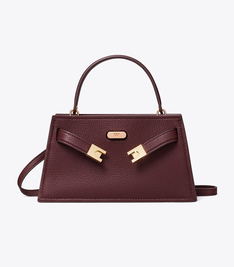 Tory Burch designer mini sacs Mini sac à main en cuir grainé Lee Radziwill in Dark Carmine angle