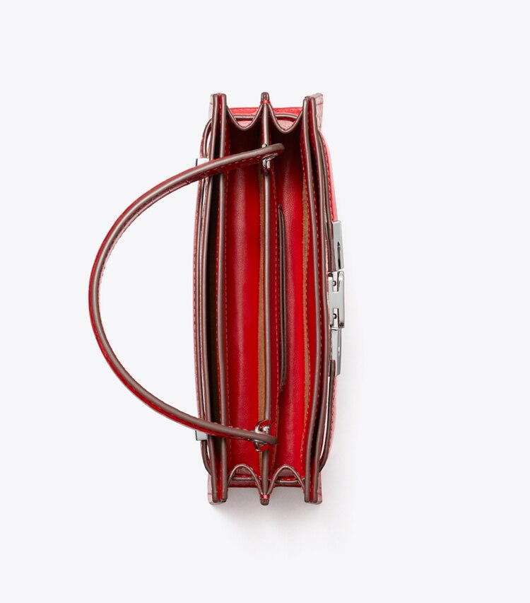 Tory Burch designer sacs à bandoulière Mini sac à poignée Lee Radziwill embossé façon croco dans Red Sky vue du dessus