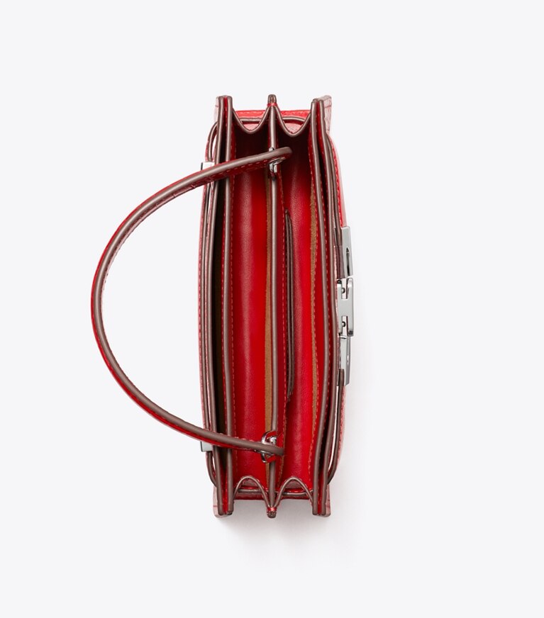 Tory Burch designer sacs à bandoulière Mini sac à poignée Lee Radziwill embossé façon croco dans Red Sky vue du dessus