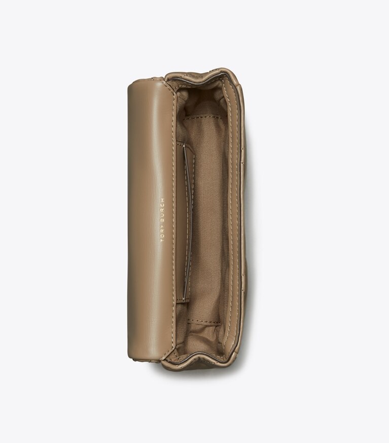 Tory Burch designer sacs à bandoulière Mini sac à rabat Kira à matelassage losange in Taupe Oak dessus