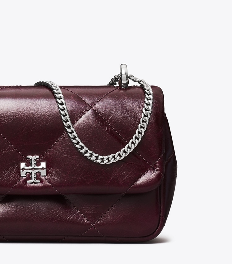 Tory Burch designer sacs à bandoulière Mini sac à rabat Kira à matelassage losange vieilli in Dark Carmine informations