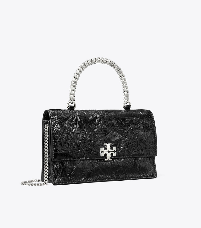 Tory Burch designer sacs à bandoulière Mini sac bandoulière Charlie effet vieilli avec anse in BLACK angle
