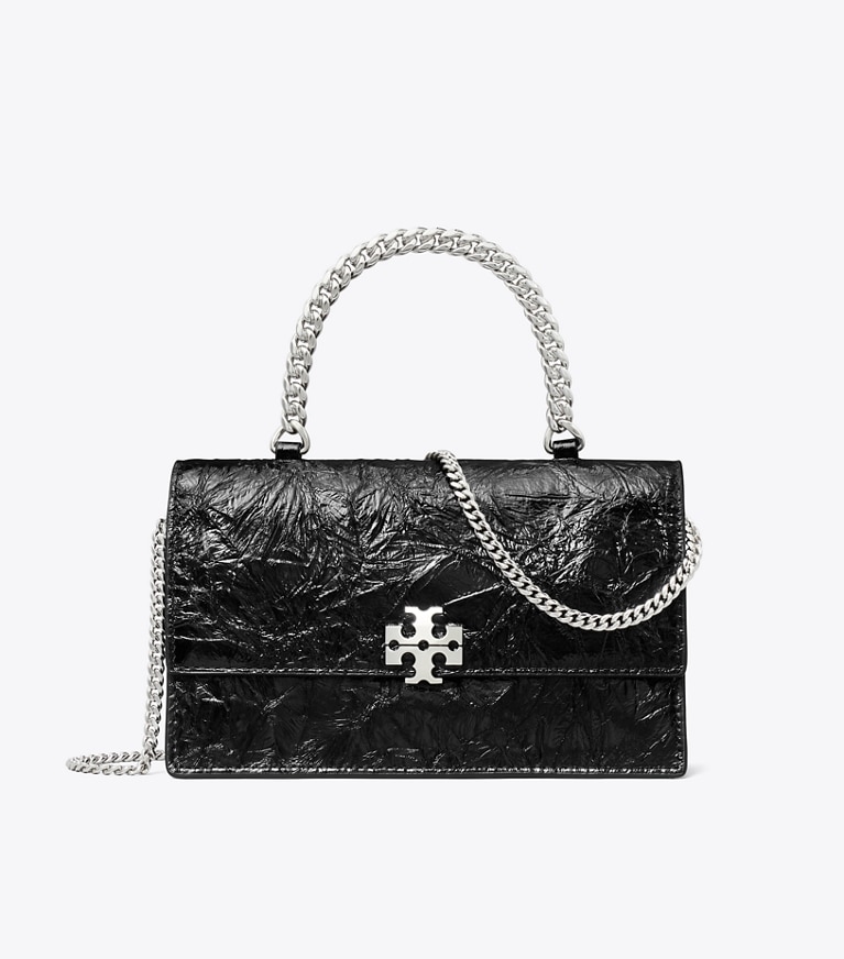 Tory Burch designer sacs à bandoulière Mini sac bandoulière Charlie effet vieilli avec anse in BLACK front