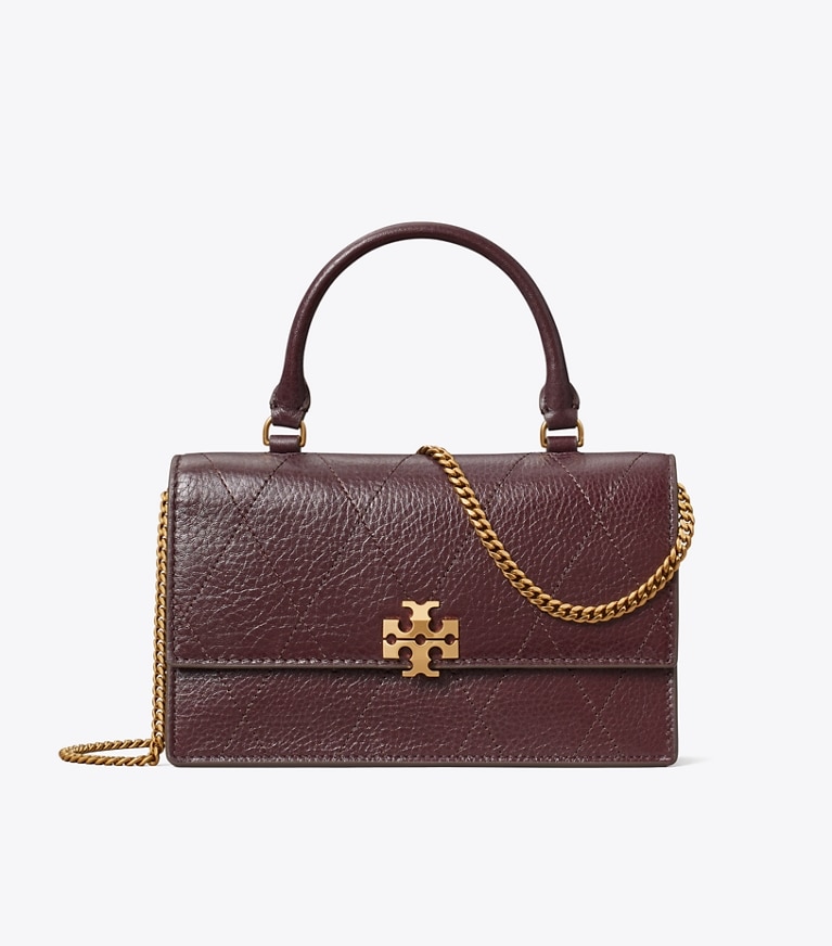Tory Burch designer sacs à bandoulière Mini sac bandoulière Charlie matelassé avec anse in Vintage Bordeaux front