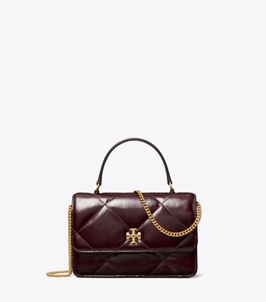 Tory Burch designer sacs à bandoulière Mini sac bandoulière Kira à matelassage losange effet vieilli in Dark Carmine / GOLD front