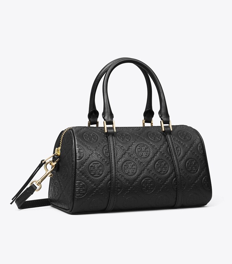 Tory Burch designer sacs à bandoulière Mini sac Barrel T Monogram en cuir grainé in Black angle