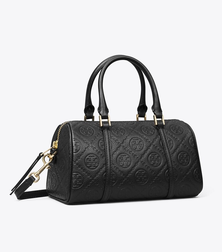 Tory Burch designer sacs à bandoulière Mini sac Barrel T Monogram en cuir grainé in Black angle