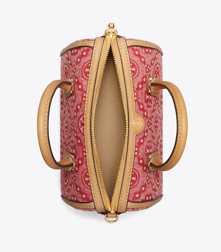 Tory Burch designer sacs à bandoulière Mini sac Barrel T Monogram en denim in Brilliant Red dessus
