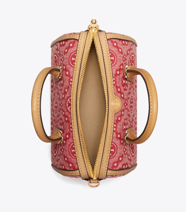 Tory Burch designer sacs à bandoulière Mini sac Barrel T Monogram en denim in Brilliant Red dessus