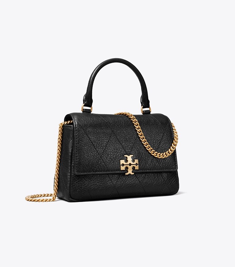 Tory Burch designer sacs à bandoulière Mini-sac Charlie matelassé à poignée supérieure et bandoulière dans Black angle