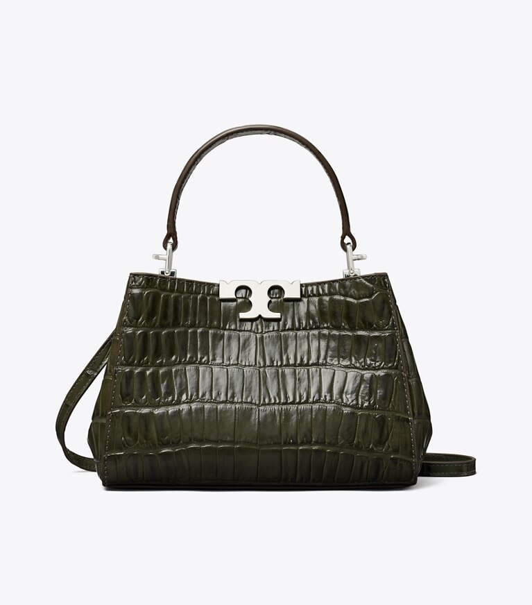 Tory Burch designer sacs à bandoulière Mini sac Eleanor en cuir embossé motif croco dans Artichoke de face