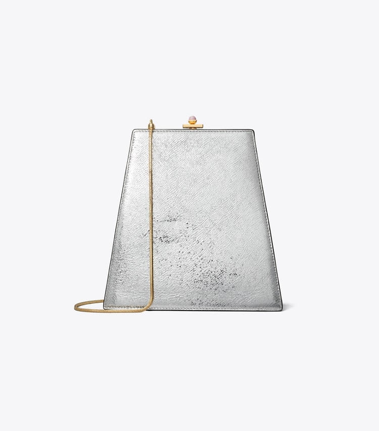 Tory Burch designer sacs à bandoulière Mini sac en cuir métallisé froissé in Silver front
