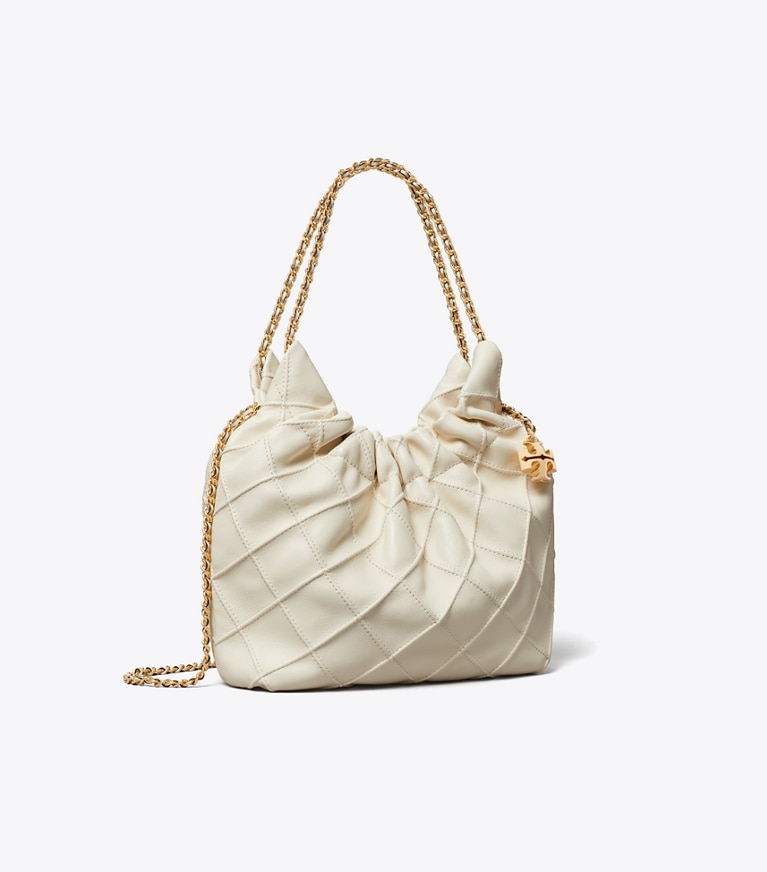 Tory Burch designer sacs à bandoulière Mini sac Fleming à cordon de serrage in Light Cream angle