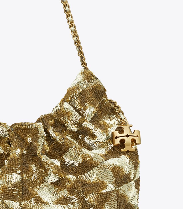 Tory Burch designer sacs à bandoulière Mini sac Fleming à cordon de serrage et sequins in 18 KT Gold angle