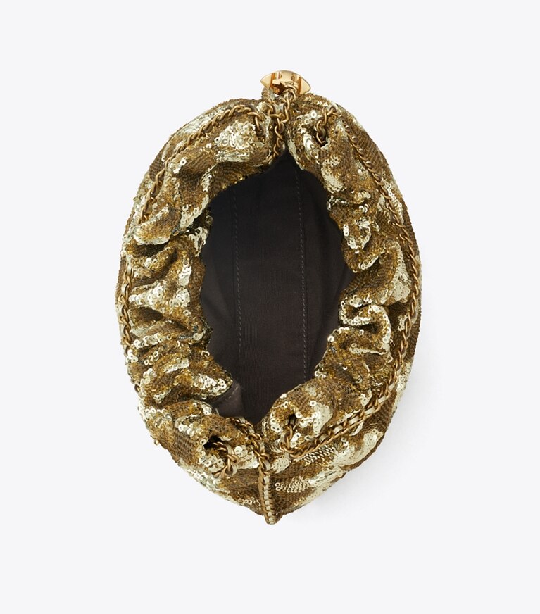 Tory Burch designer sacs à bandoulière Mini sac Fleming à cordon de serrage et sequins in 18 KT Gold angle