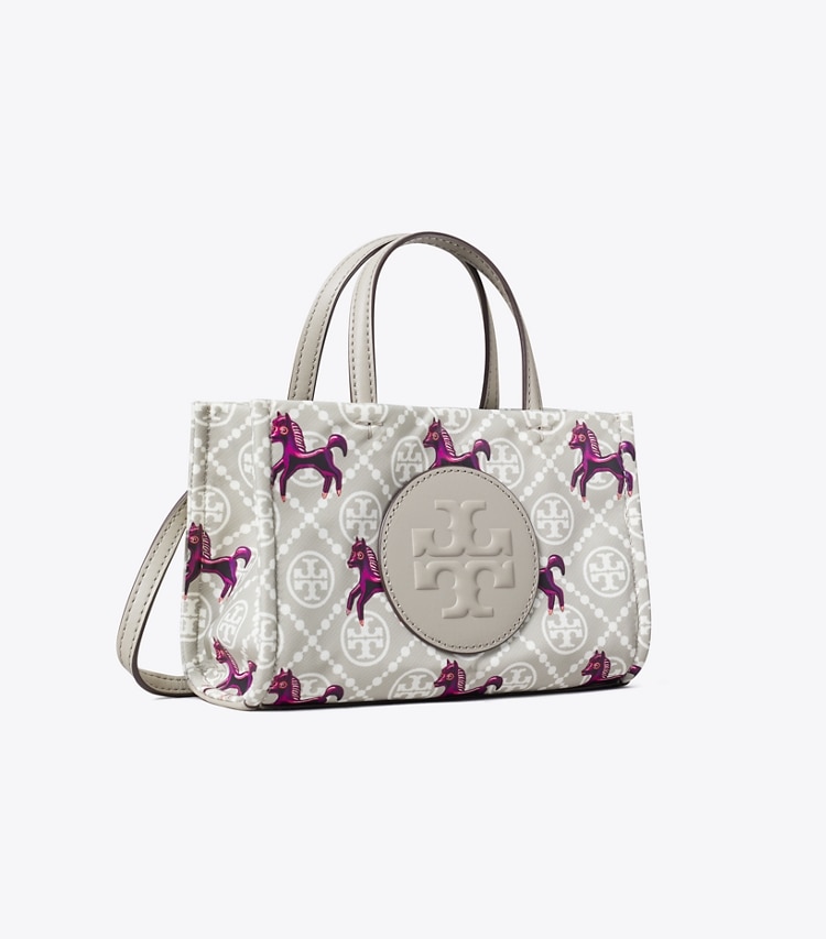 Tory Burch designer cabas Mini sac fourre-tout Ella Horse dans Gray / Magenta angle