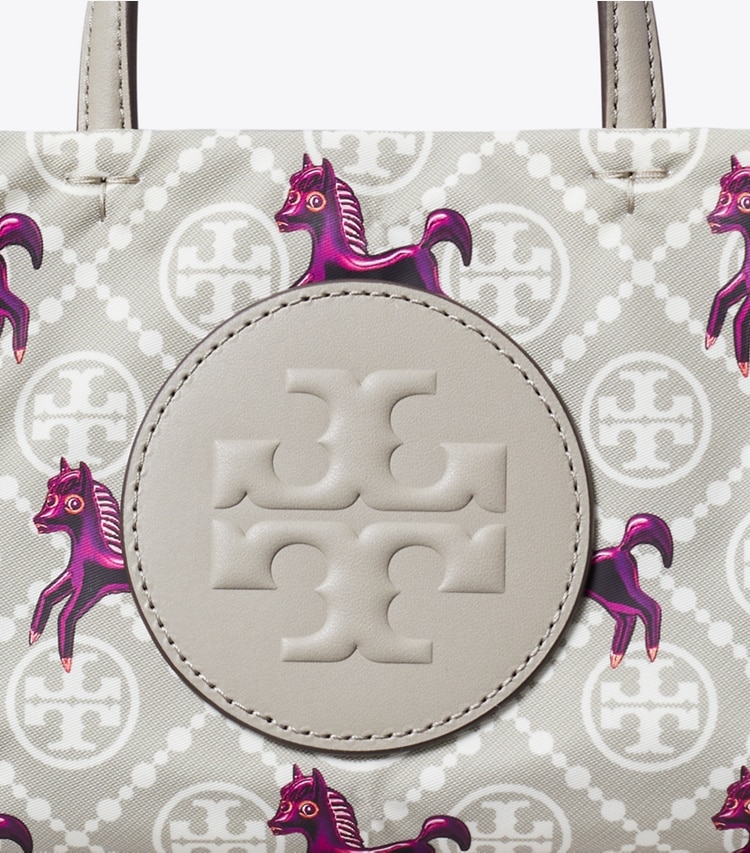 Tory Burch designer cabas Mini sac fourre-tout Ella Horse dans Gray / Magenta détails