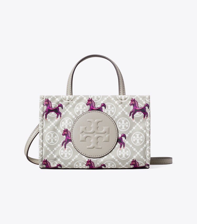Tory Burch designer cabas Mini sac fourre-tout Ella Horse dans Gray / Magenta de face