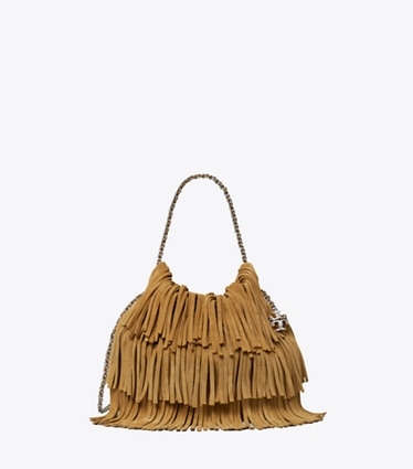 Tory Burch designer sacs à bandoulière Mini sac hobo à franges Fleming in WILD TABACCO front