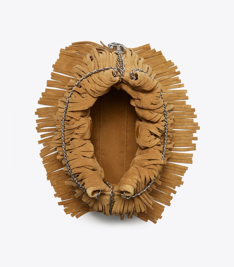 Tory Burch designer sacs à bandoulière Mini sac hobo à franges Fleming in WILD TABACCO angle