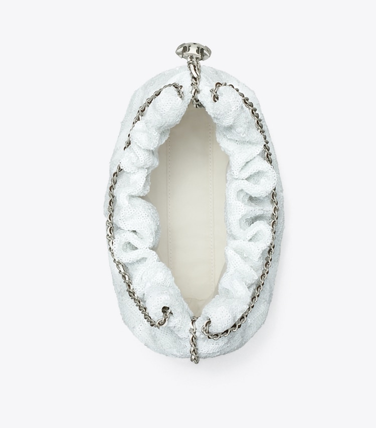 Tory Burch designer sacs à bandoulière Mini sac Hobo Fleming à paillettes in White dessus