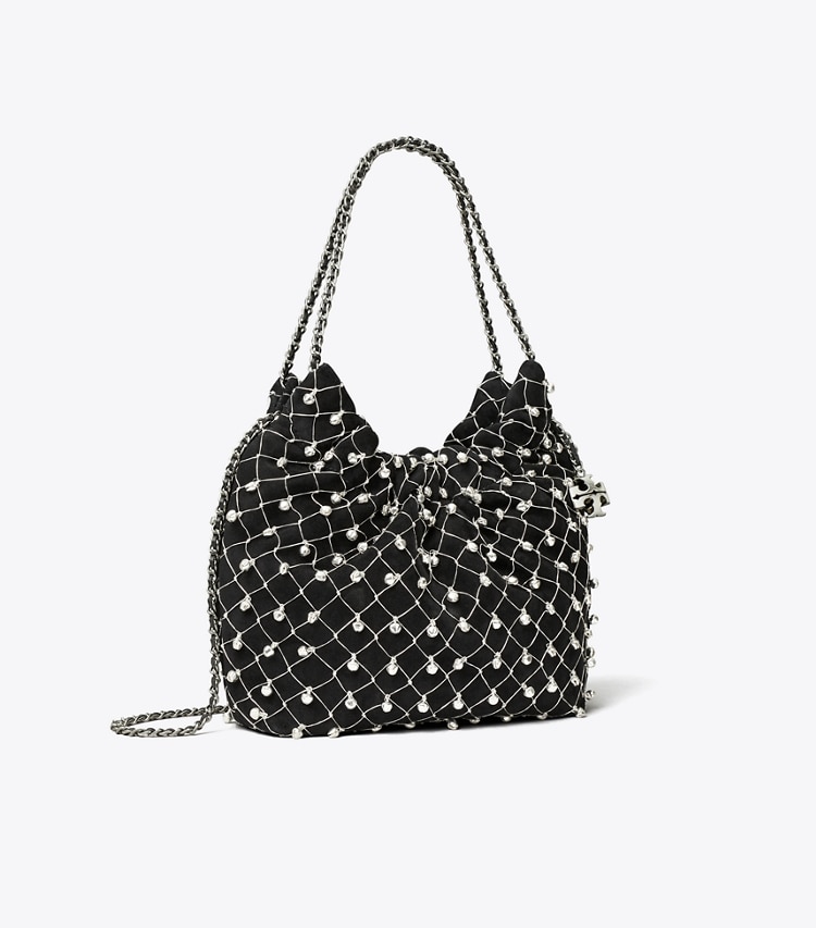 Tory Burch designer sacs à bandoulière Mini sac Hobo Fleming Bell in Black angle