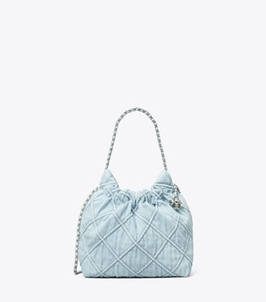 Tory Burch designer sacs à bandoulière Mini sac Hobo Fleming en denim doux in Seltzer front
