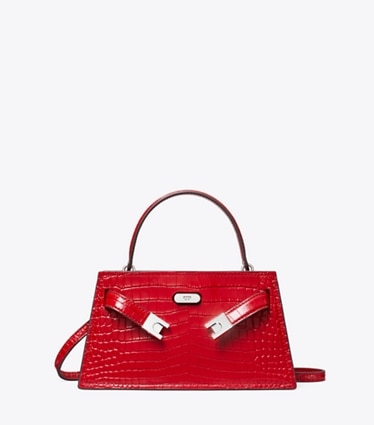 Tory Burch designer mini sacs Mini sac Lee Radziwill en cuir embossé effet croco in Red Sky front