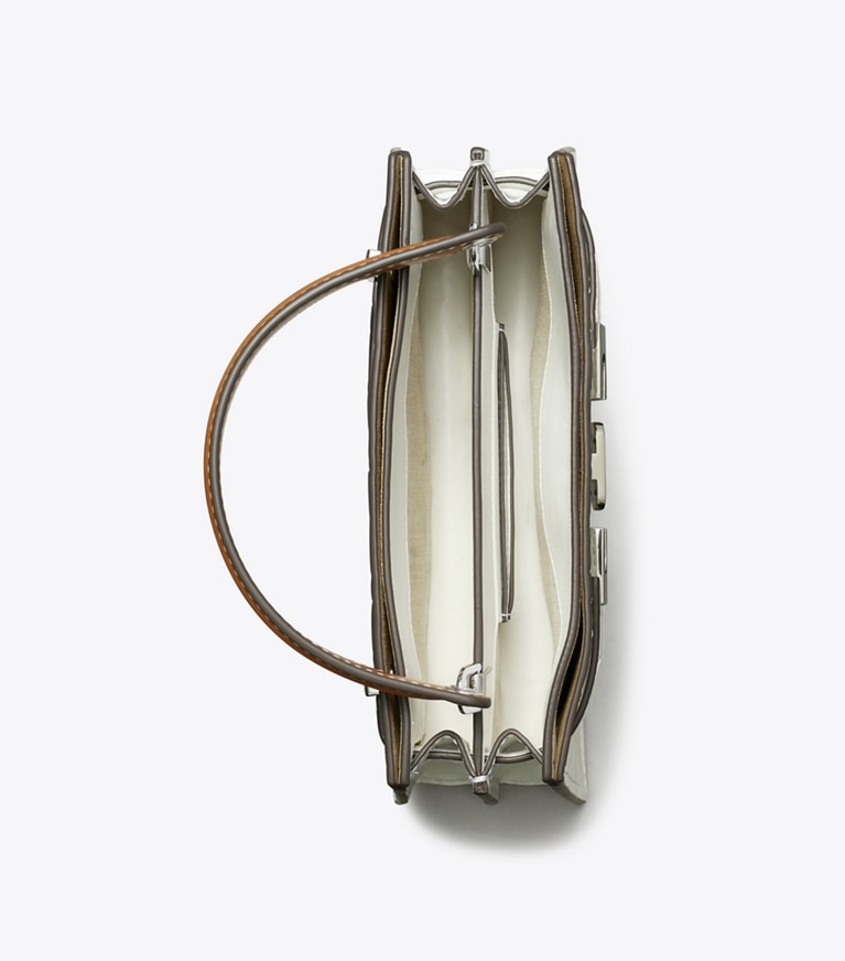 Tory Burch designer mini sacs Mini sac Lee Radziwill en cuir embossé effet croco in Blanc angle