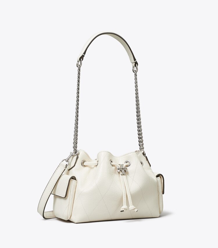 Tory Burch designer sacs à bandoulière Mini sac porté épaule matelassé Charlie à cordon in Light Cream angle