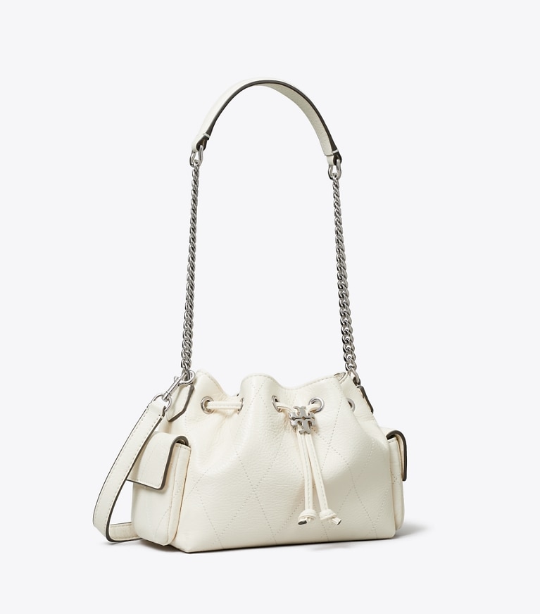 Tory Burch designer sacs à bandoulière Mini sac porté épaule matelassé Charlie à cordon in Light Cream angle