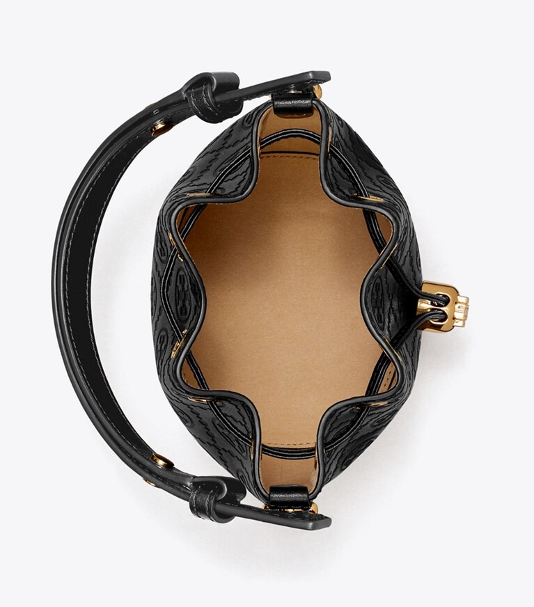 Tory Burch designer sacs à bandoulière Mini sac seau en cuir T Monogram in Black angle