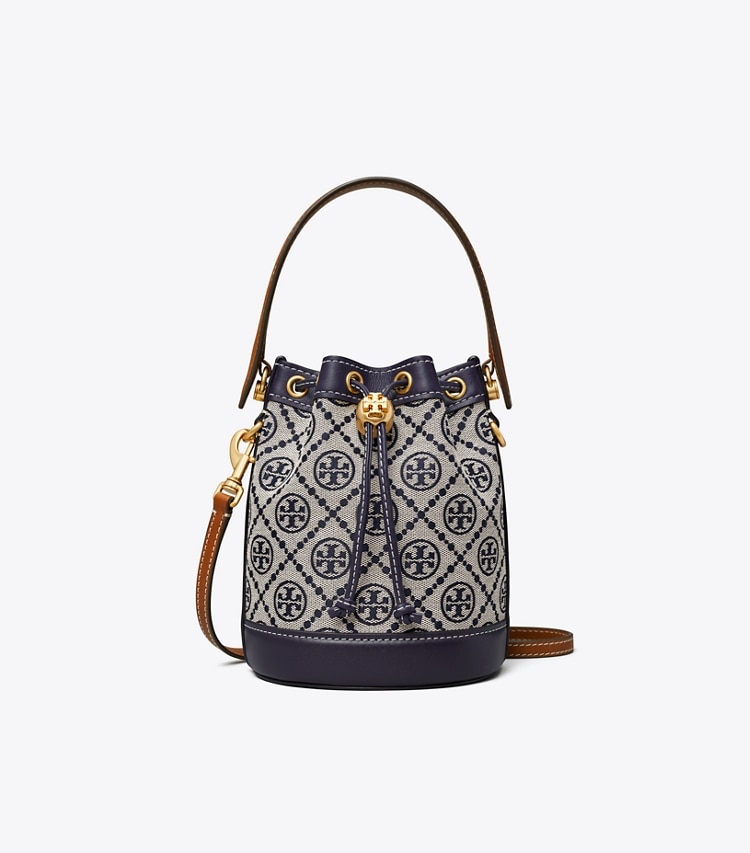 Tory Burch designer sacs à bandoulière Mini sac seau en jacquard T∘Monogram in Tory Navy front