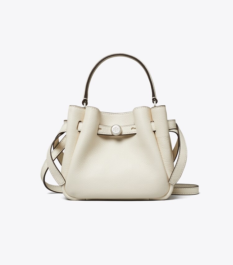 Tory Burch designer sacs à bandoulière Mini sac seau Romy dans Light Cream de face