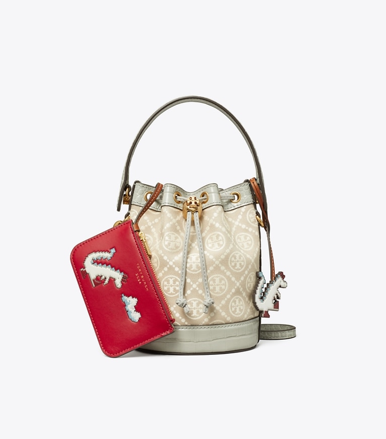 Tory Burch designer sacs à bandoulière Mini sac seau T Monogram Cloud dans Misty Cloud supplémentaire