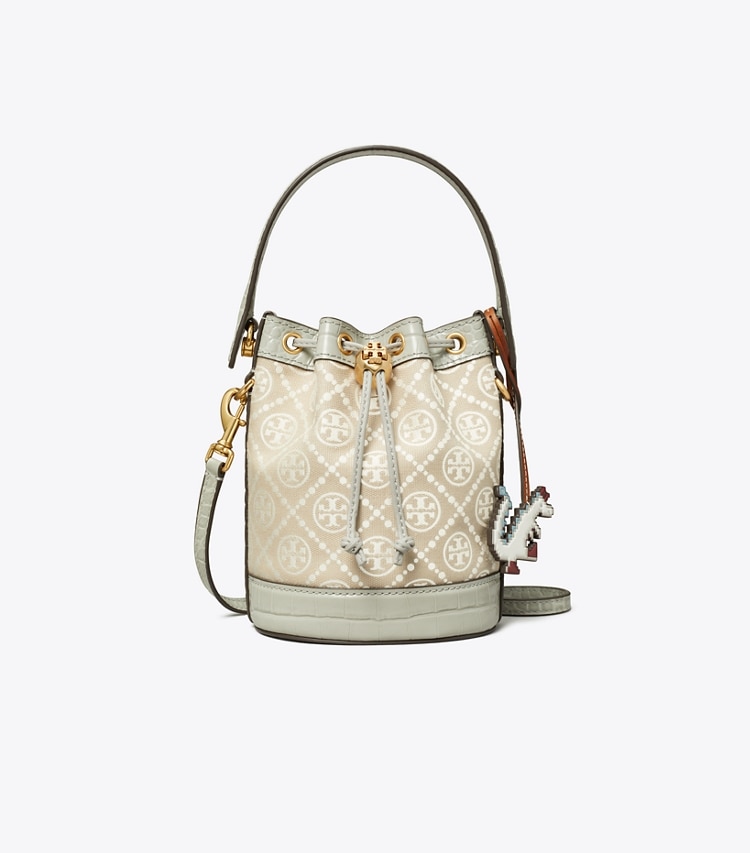 Tory Burch designer sacs à bandoulière Mini sac seau T Monogram Cloud dans Misty Cloud de face