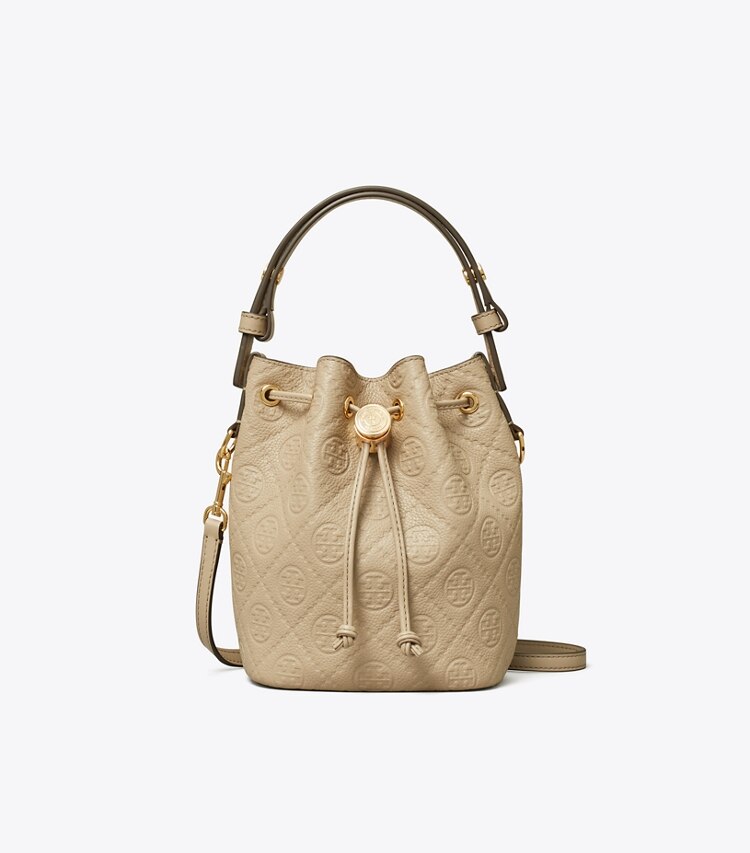 Tory Burch designer sacs à bandoulière Mini sac seau T Monogram en cuir grainé in Fresh Clay front