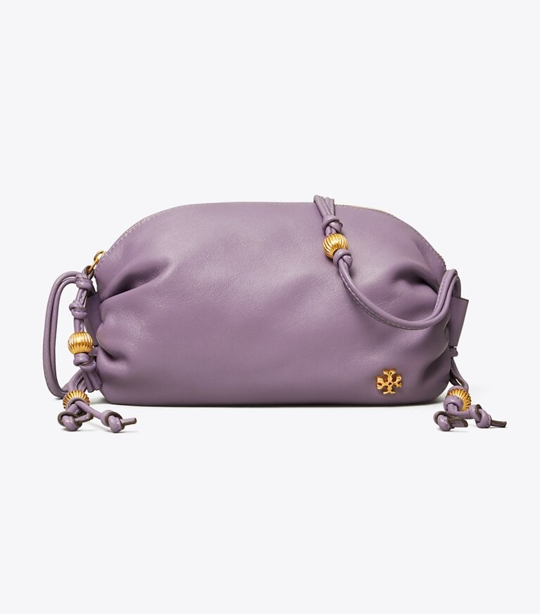 Tory Burch designer sacs à bandoulière Mini sac souple à bandoulière perlée dans Purple Cosmos de face