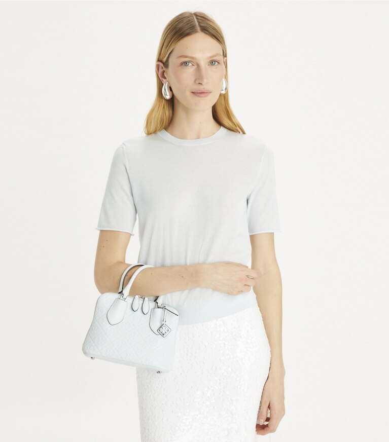 Tory Burch designer sacs à bandoulière Mini sac Swing en cuir T Monogram in Ice Blue angle