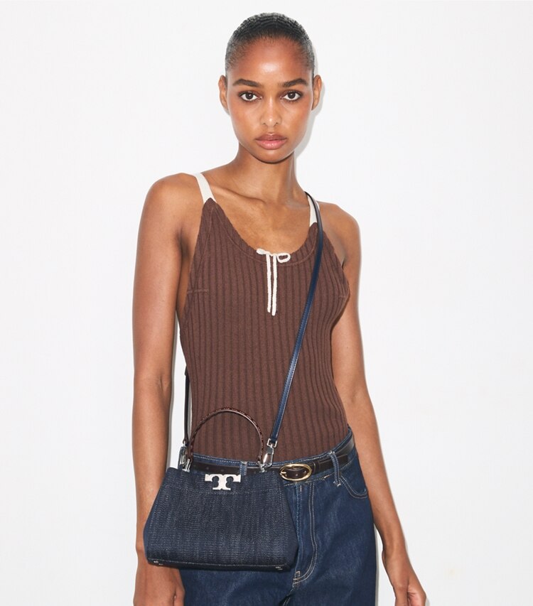 Tory Burch diseñador bolsos bandolera Mini Satchel de mezquilla Eleanor en Midnight adicional en modelo