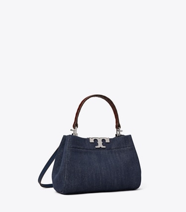 Tory Burch diseñador bolsos bandolera Mini Satchel de mezquilla Eleanor en Midnight ángulo