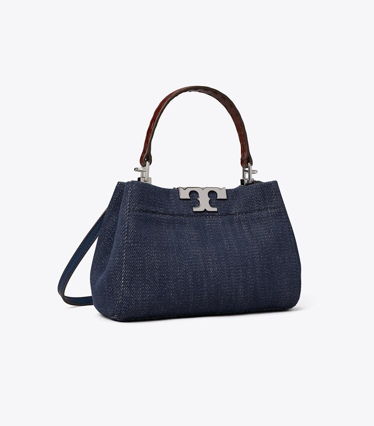 Tory Burch diseñador bolsos bandolera Mini Satchel de mezquilla Eleanor en Midnight ángulo